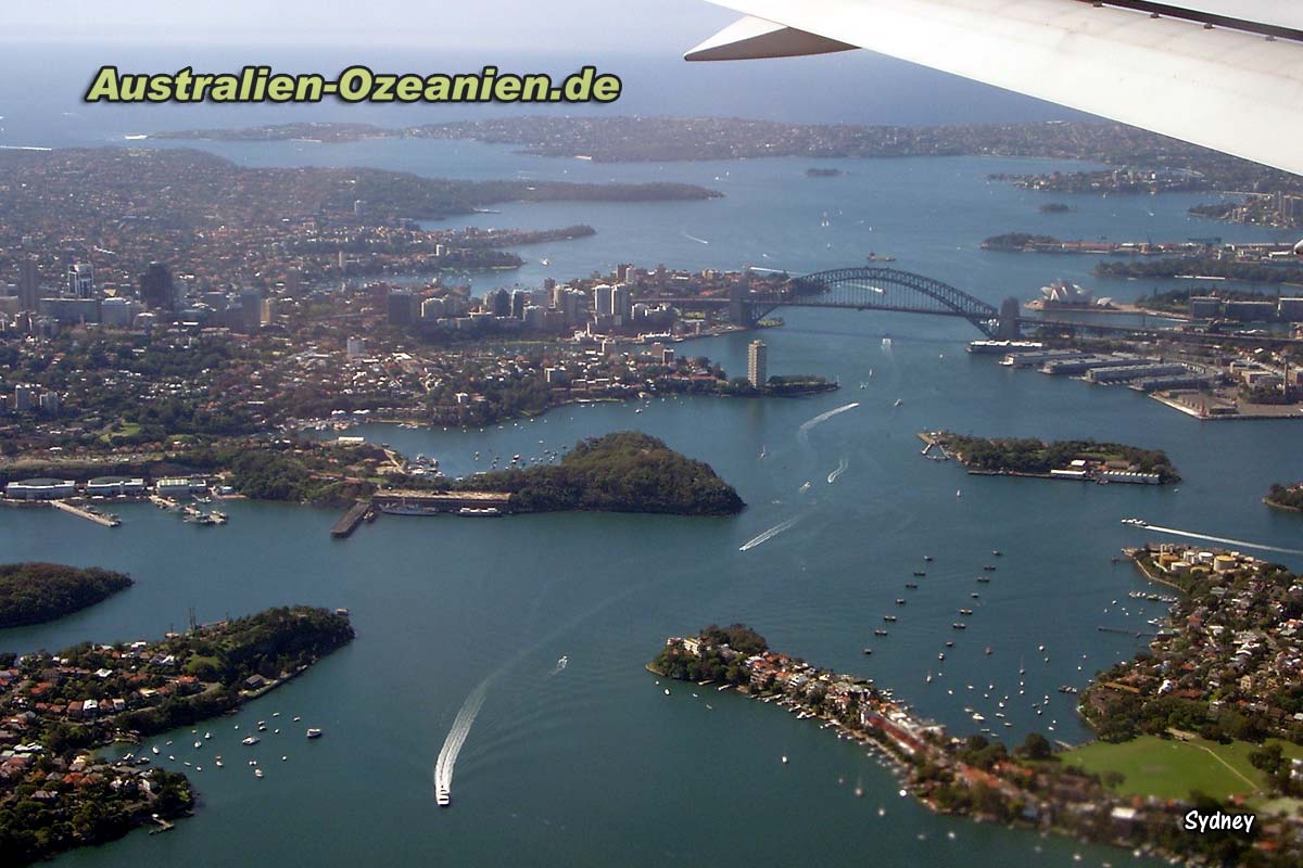 Der Hafen von Sydney aus dem Flugzeug