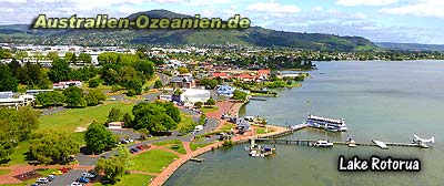 Luftbild vom Seeufer im Norden von Rotorua